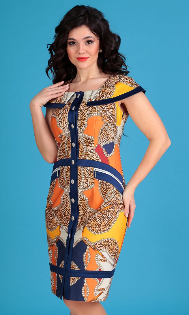 Платье Мода Юрс 2129 сине-оранжевое